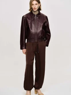 Accessories-Source Unknown Ennio Faux-Leather Bomber Jacket, Mahogany