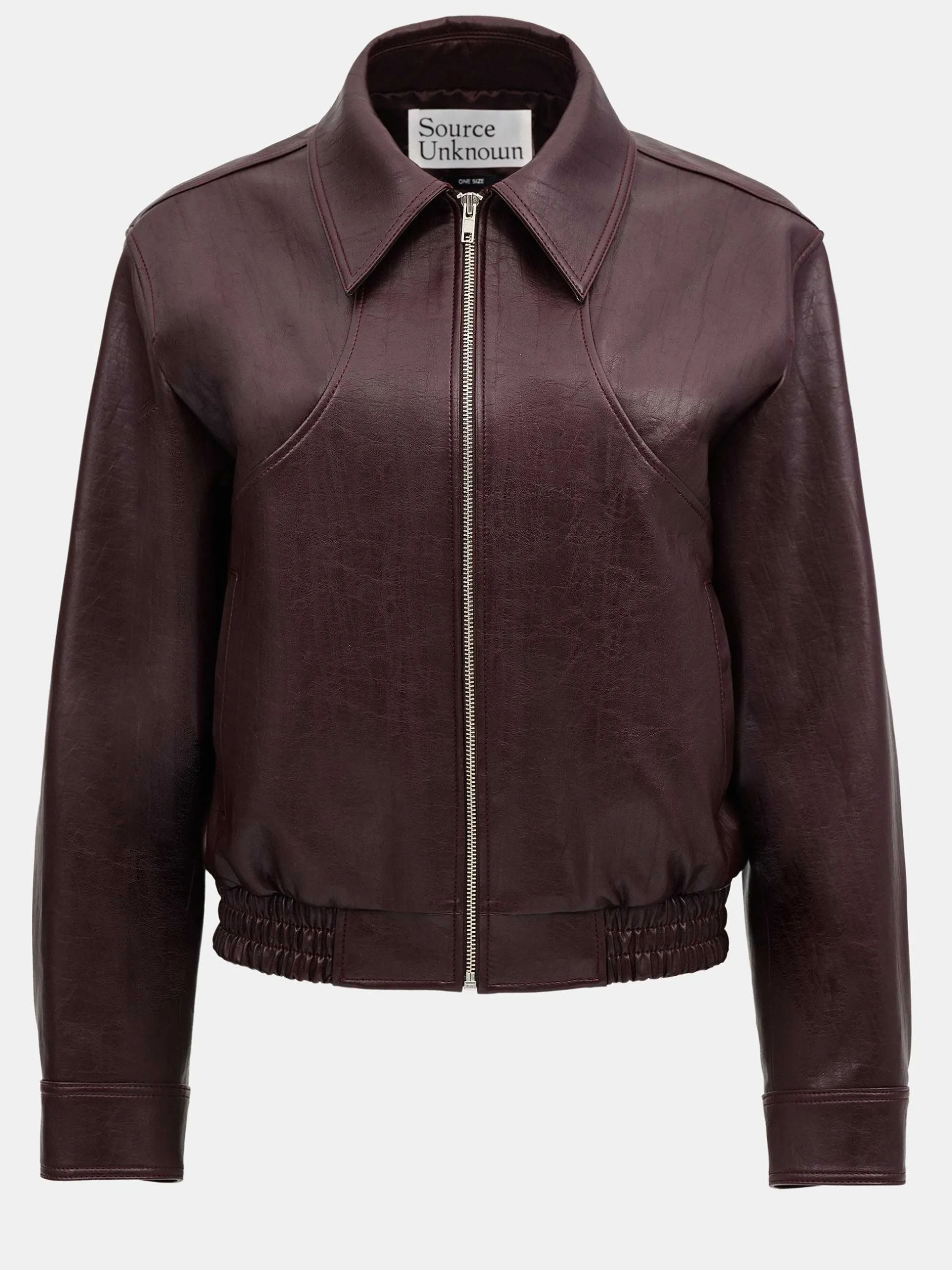 Accessories-Source Unknown Ennio Faux-Leather Bomber Jacket, Mahogany