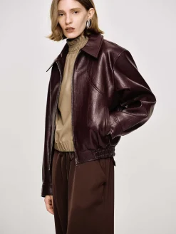 Accessories-Source Unknown Ennio Faux-Leather Bomber Jacket, Mahogany