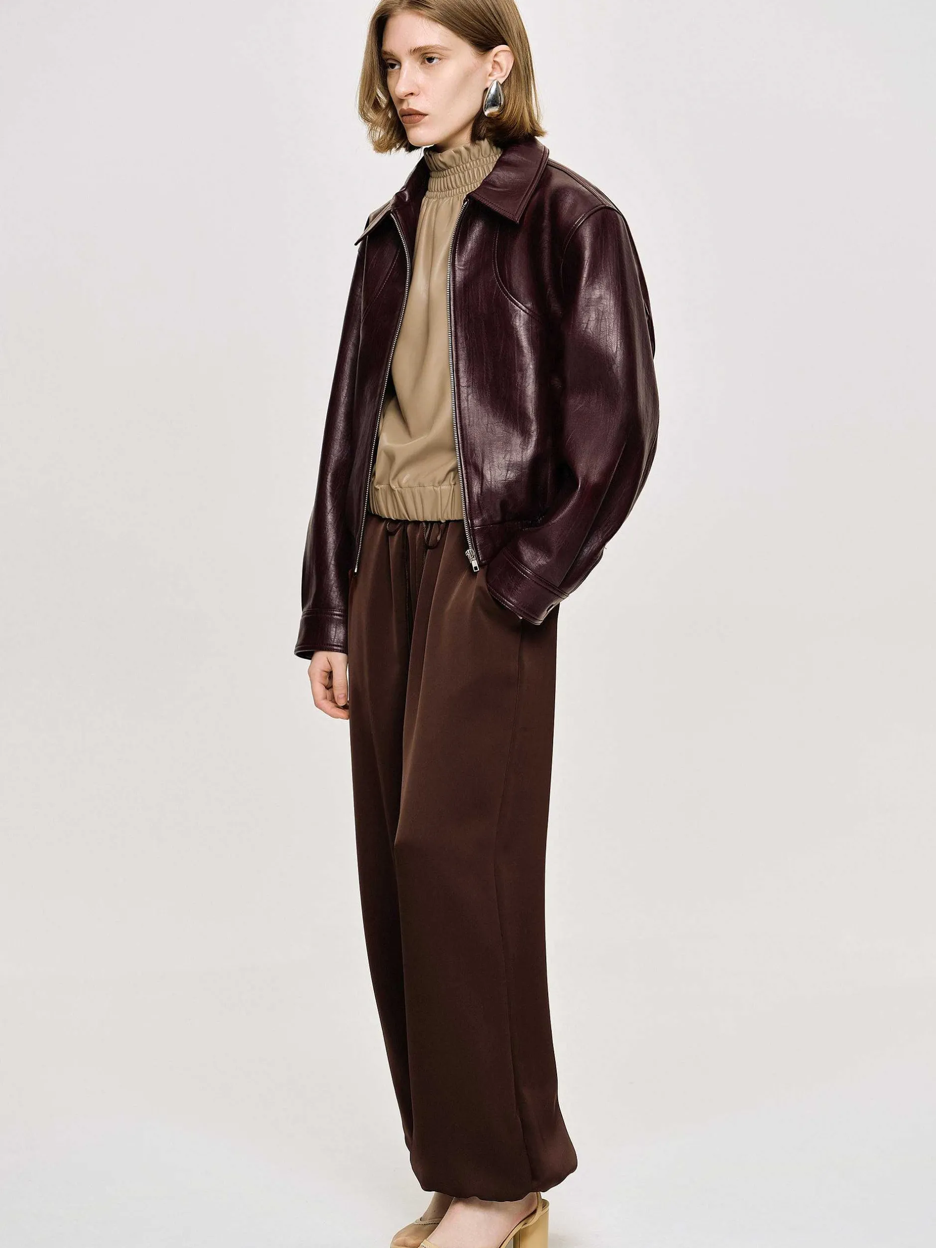 Accessories-Source Unknown Ennio Faux-Leather Bomber Jacket, Mahogany