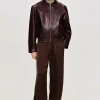 Accessories-Source Unknown Ennio Faux-Leather Bomber Jacket, Mahogany