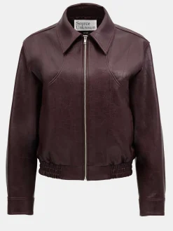 Accessories-Source Unknown Ennio Faux-Leather Bomber Jacket, Mahogany