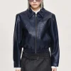 Accessories-Source Unknown Ennio Faux-Leather Bomber Jacket, Navy