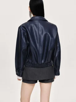 Accessories-Source Unknown Ennio Faux-Leather Bomber Jacket, Navy