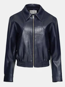 Accessories-Source Unknown Ennio Faux-Leather Bomber Jacket, Navy