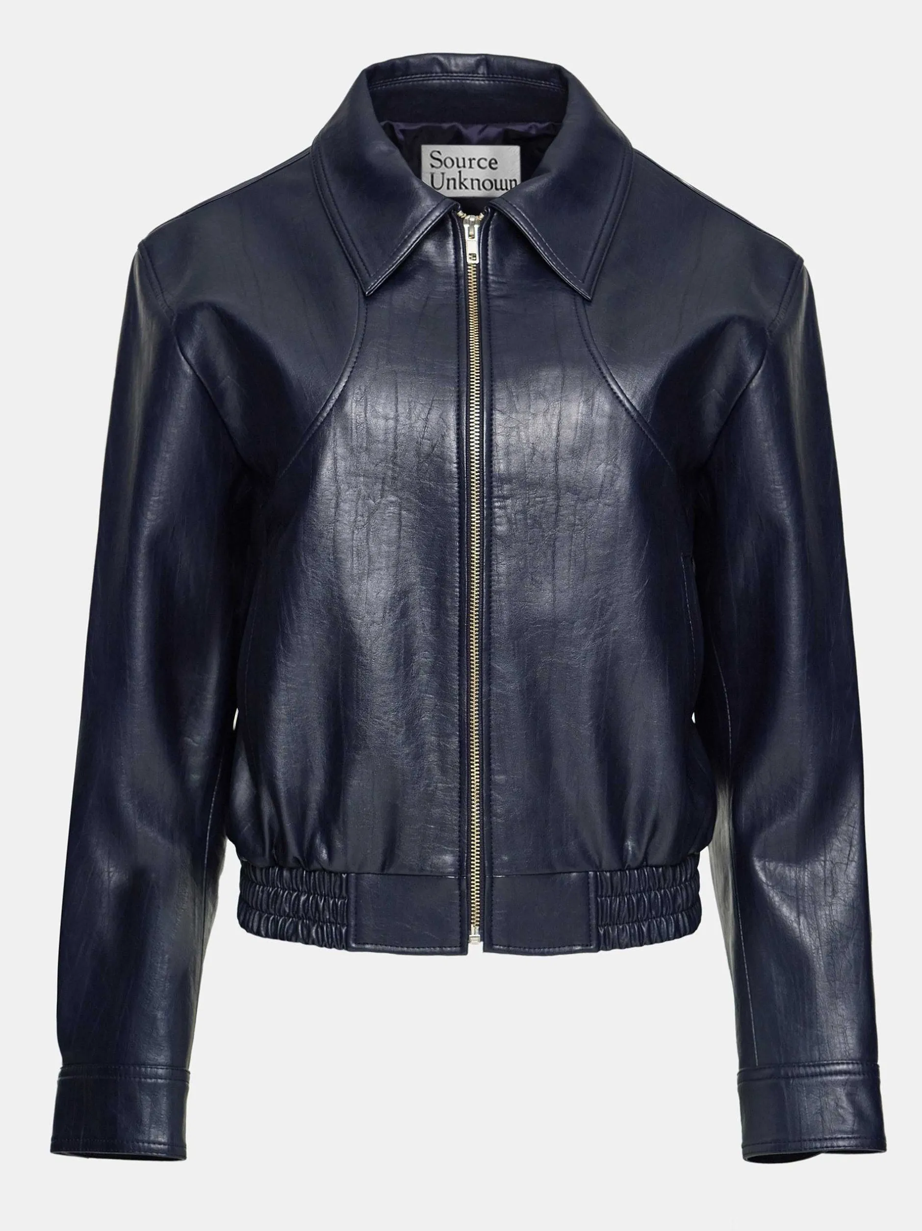 Accessories-Source Unknown Ennio Faux-Leather Bomber Jacket, Navy