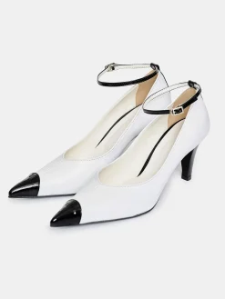 Shoes & Bags-Source Unknown Ester Bicolor Ankle-Strap Heels, White