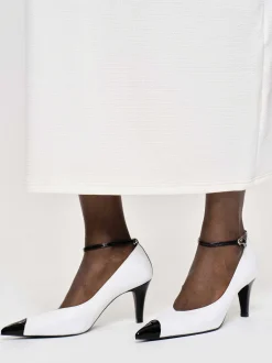 Shoes & Bags-Source Unknown Ester Bicolor Ankle-Strap Heels, White