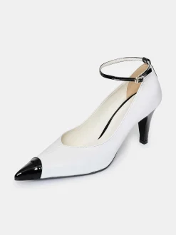 Shoes & Bags-Source Unknown Ester Bicolor Ankle-Strap Heels, White