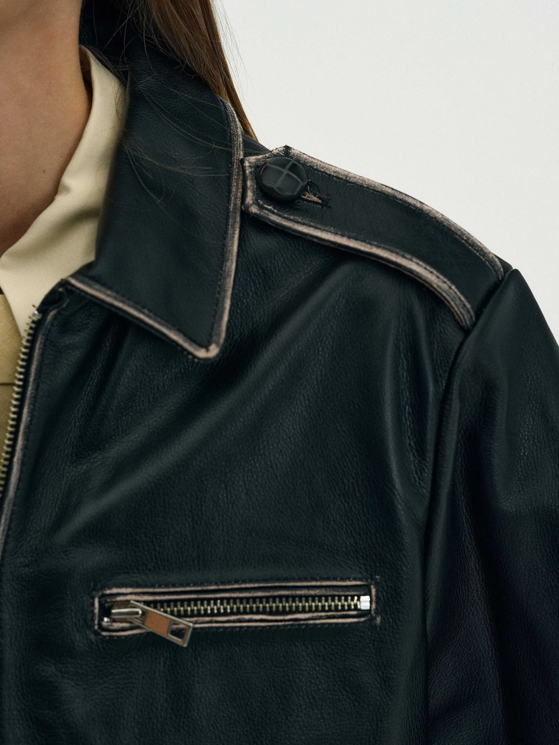 Clothing-Source Unknown Faded Leather Jacket, Black
