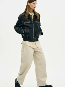 Clothing-Source Unknown Faded Leather Jacket, Black