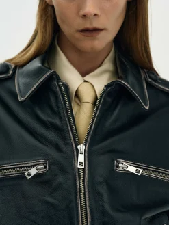 Clothing-Source Unknown Faded Leather Jacket, Black