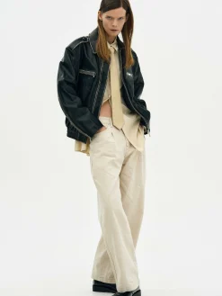 Clothing-Source Unknown Faded Leather Jacket, Black