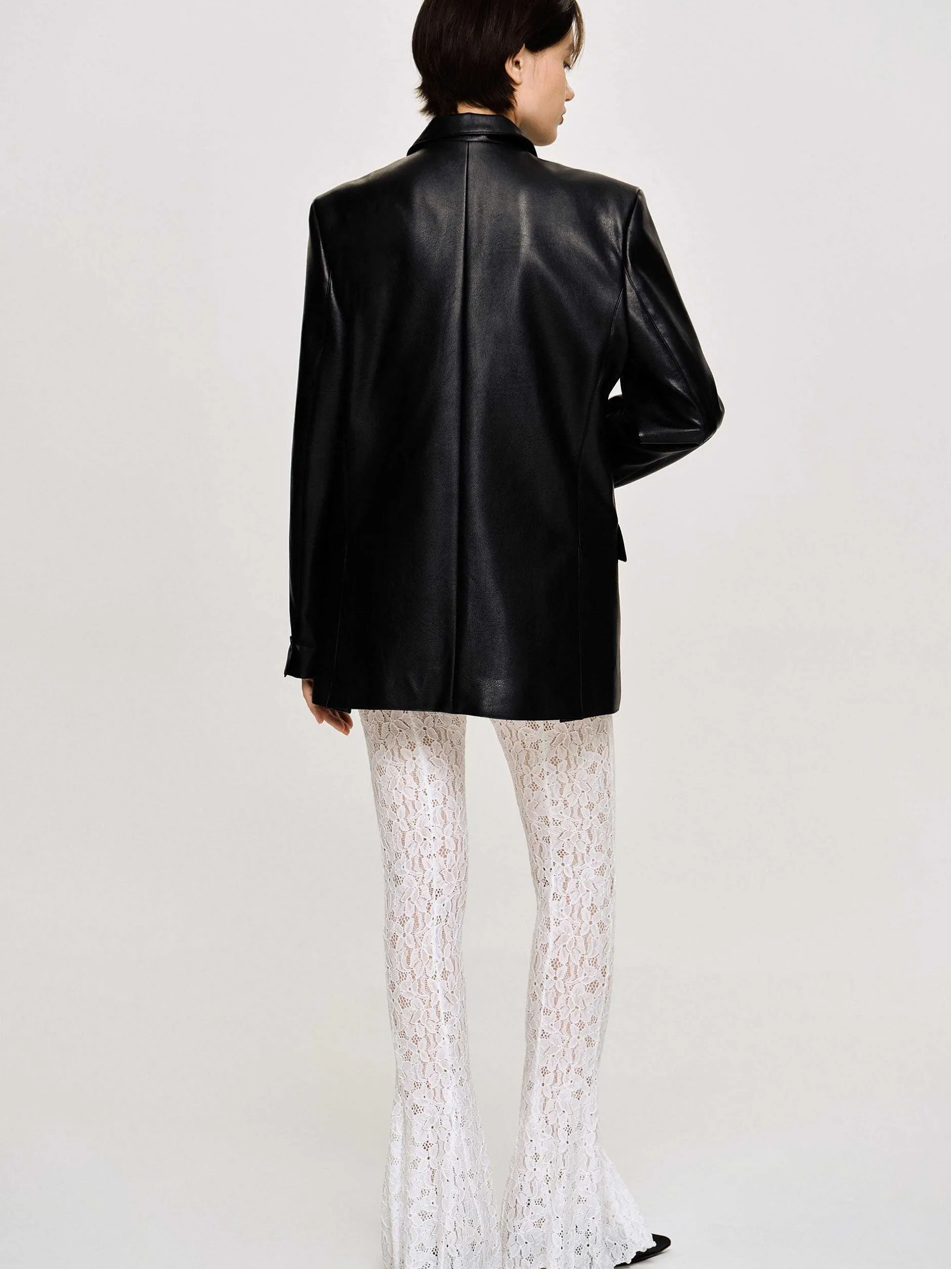 Clothing-Source Unknown Faux Leather Button Jacket, Black