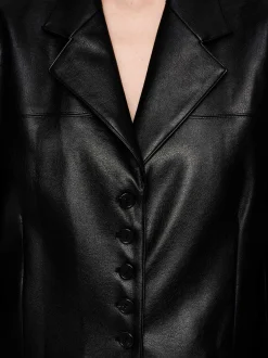 Clothing-Source Unknown Faux Leather Button Jacket, Black