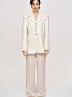 Outerwear-Source Unknown Faux Leather Button Jacket, Warm Beige