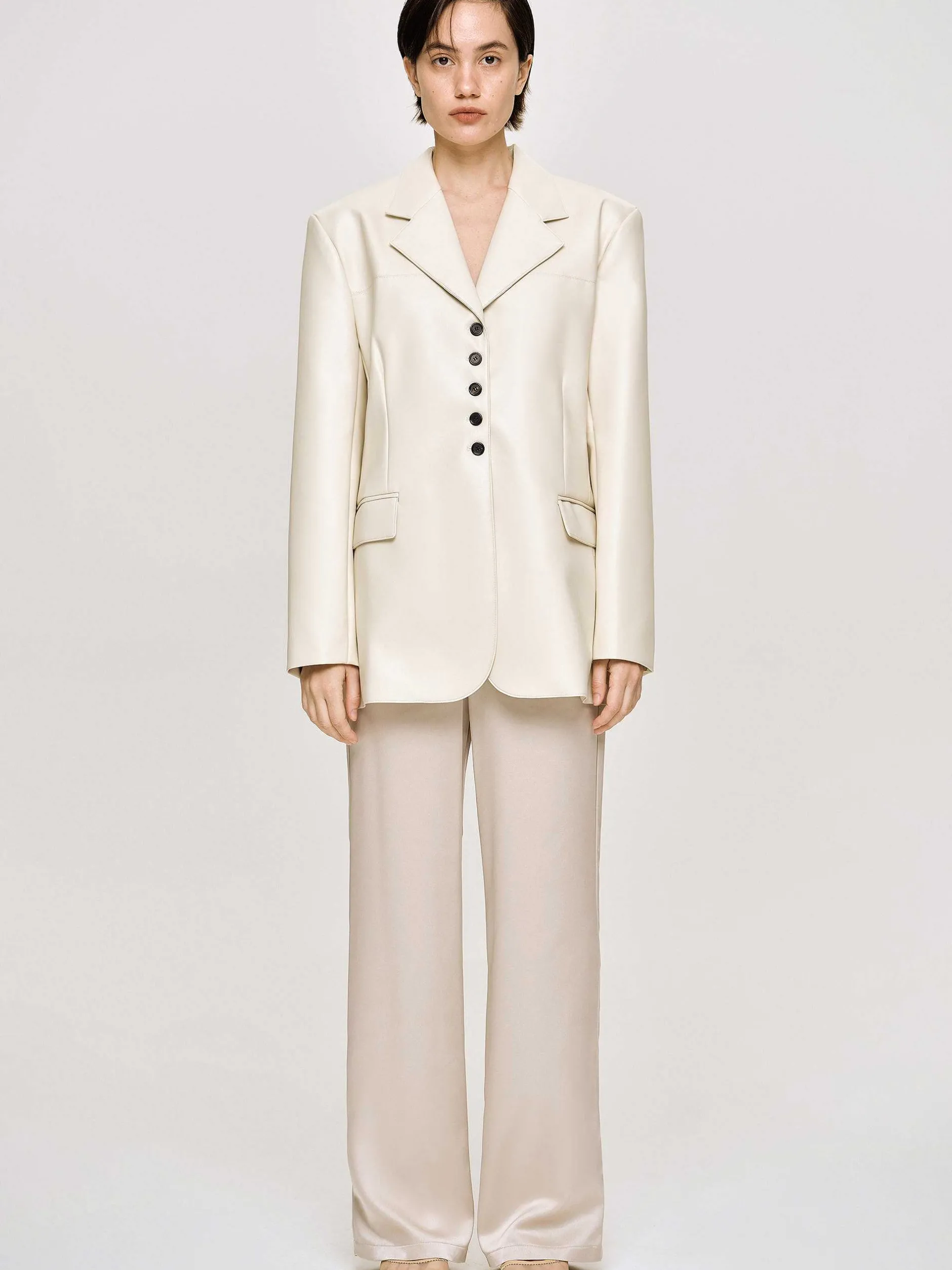 Outerwear-Source Unknown Faux Leather Button Jacket, Warm Beige