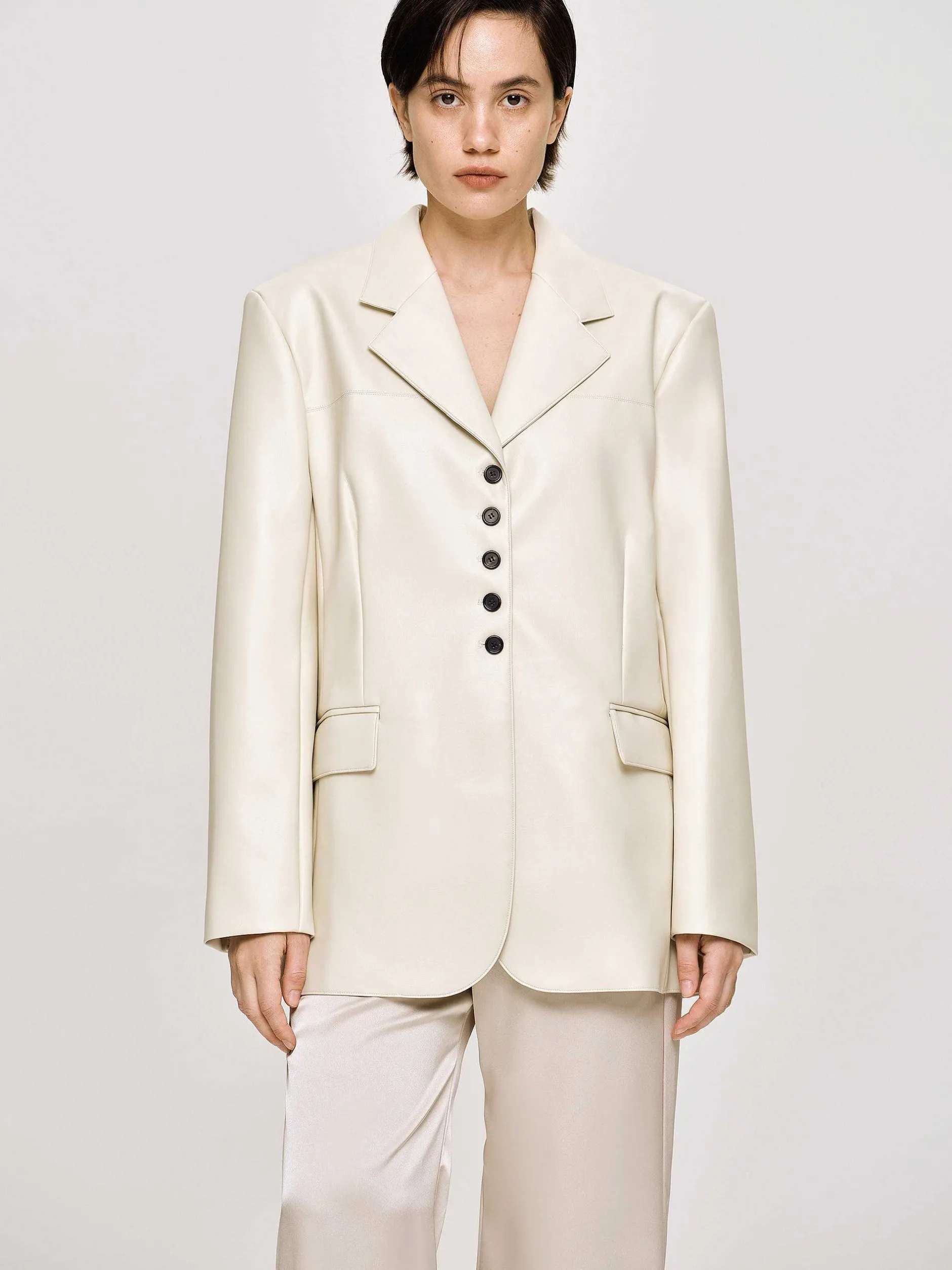 Outerwear-Source Unknown Faux Leather Button Jacket, Warm Beige