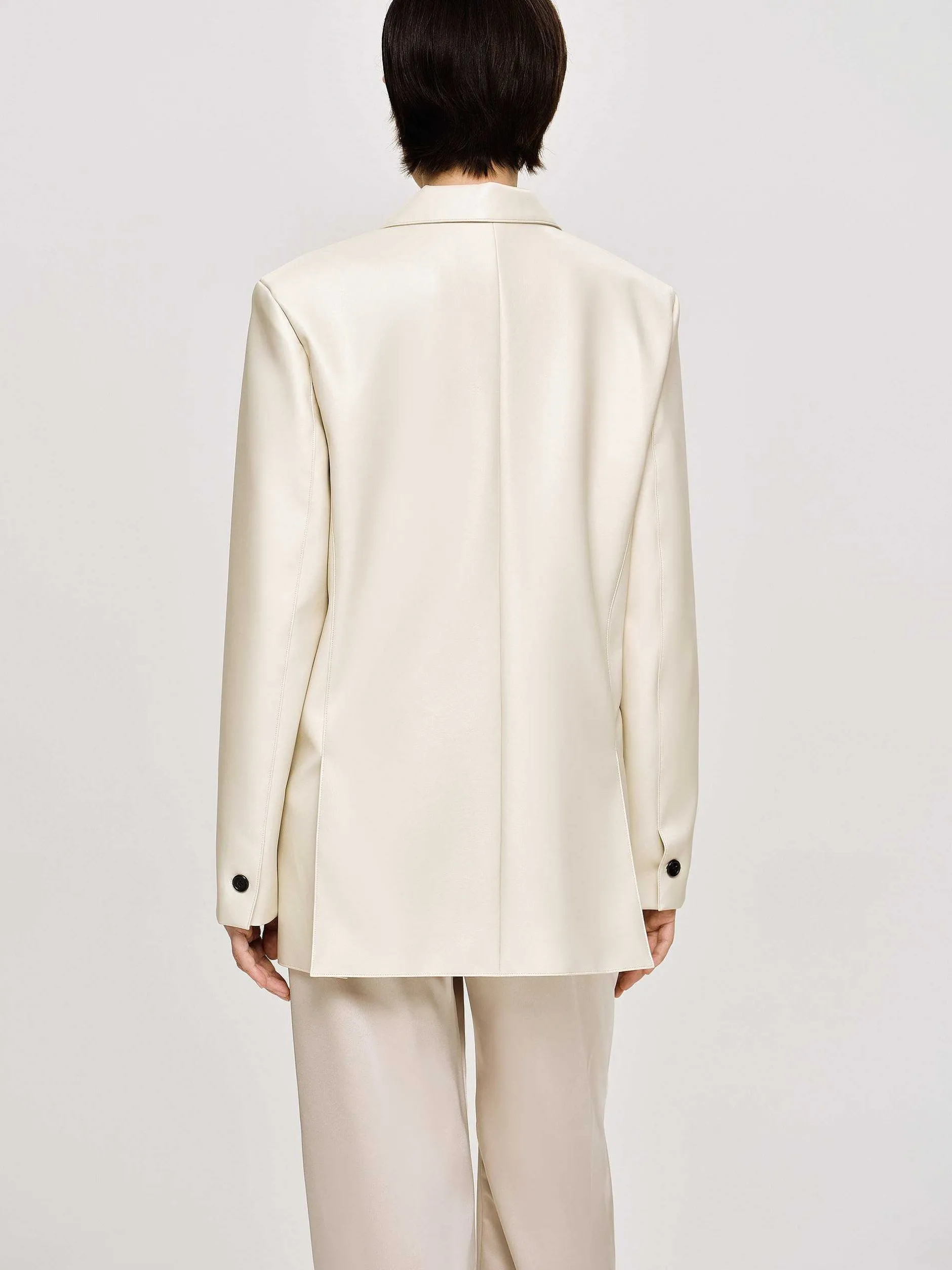 Outerwear-Source Unknown Faux Leather Button Jacket, Warm Beige