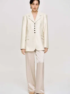 Outerwear-Source Unknown Faux Leather Button Jacket, Warm Beige