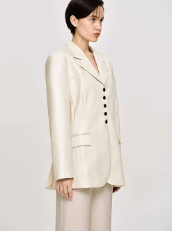 Outerwear-Source Unknown Faux Leather Button Jacket, Warm Beige