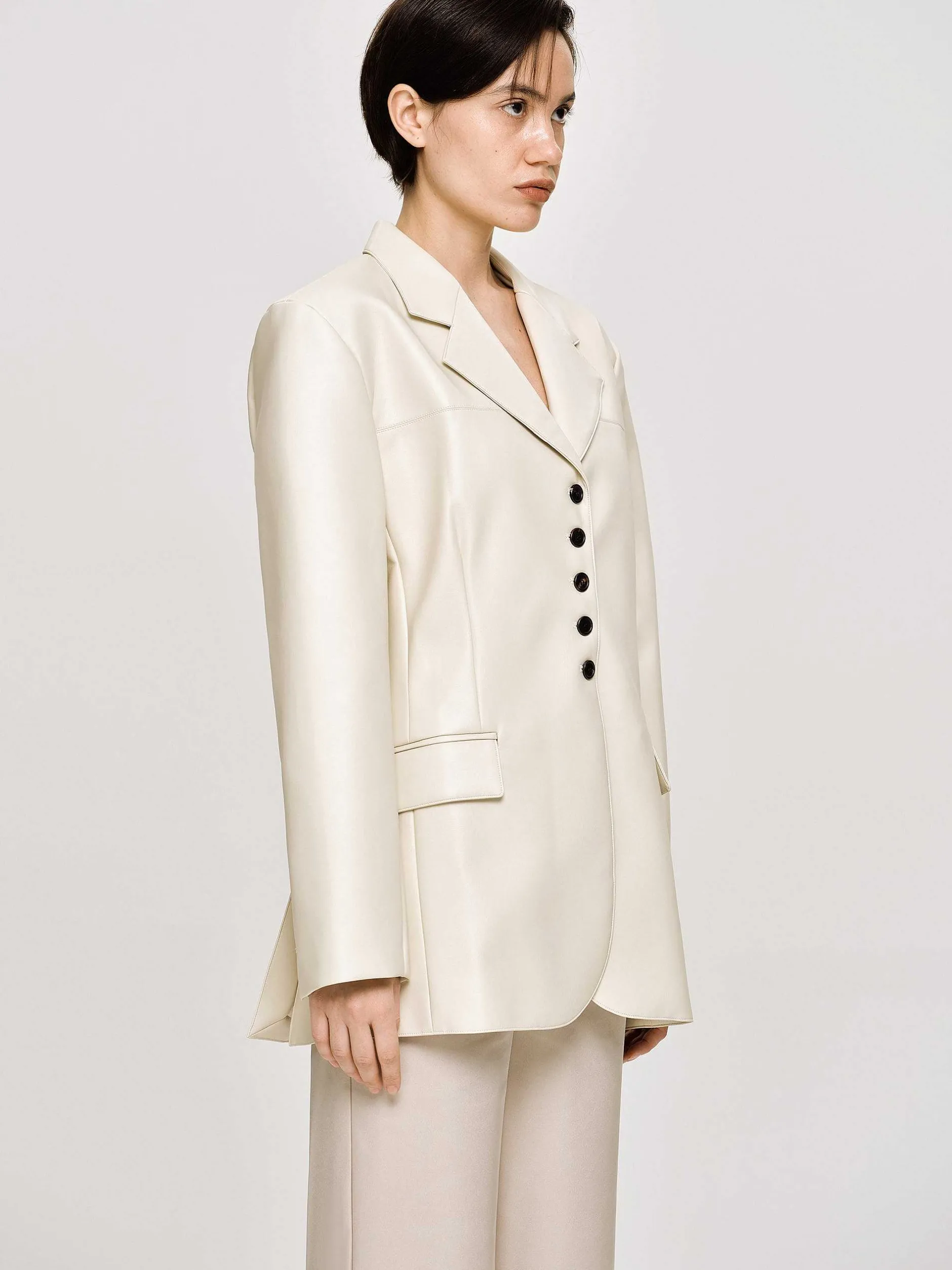 Outerwear-Source Unknown Faux Leather Button Jacket, Warm Beige