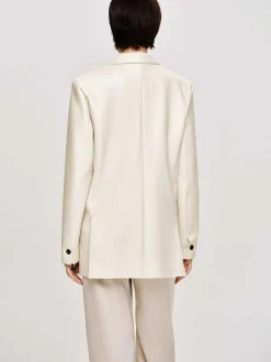 Clothing-Source Unknown Faux Leather Button Jacket, Warm Beige