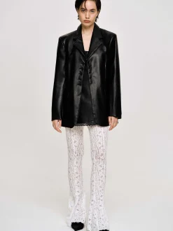 Outerwear-Source Unknown Faux Leather Button Jacket, Black