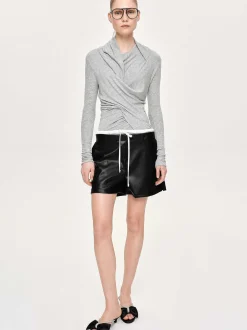 Bottoms-Source Unknown Faux Leather Layered Shorts, Black