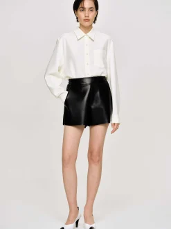 Accessories-Source Unknown Faux Leather Shorts, Black