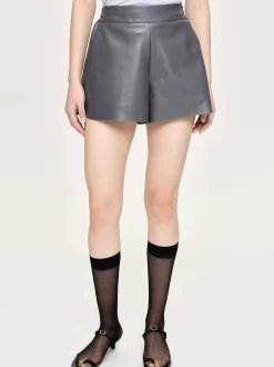 Accessories-Source Unknown Faux Leather Shorts, Fossil Grey