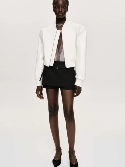 Outerwear-Source Unknown Faux-Leather Bomber Jacket, White