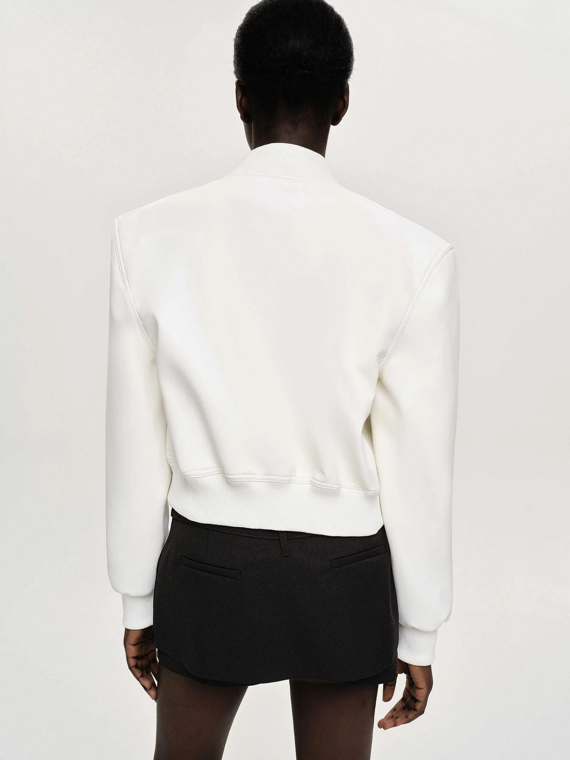 Outerwear-Source Unknown Faux-Leather Bomber Jacket, White