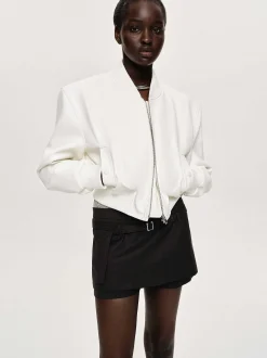 Outerwear-Source Unknown Faux-Leather Bomber Jacket, White