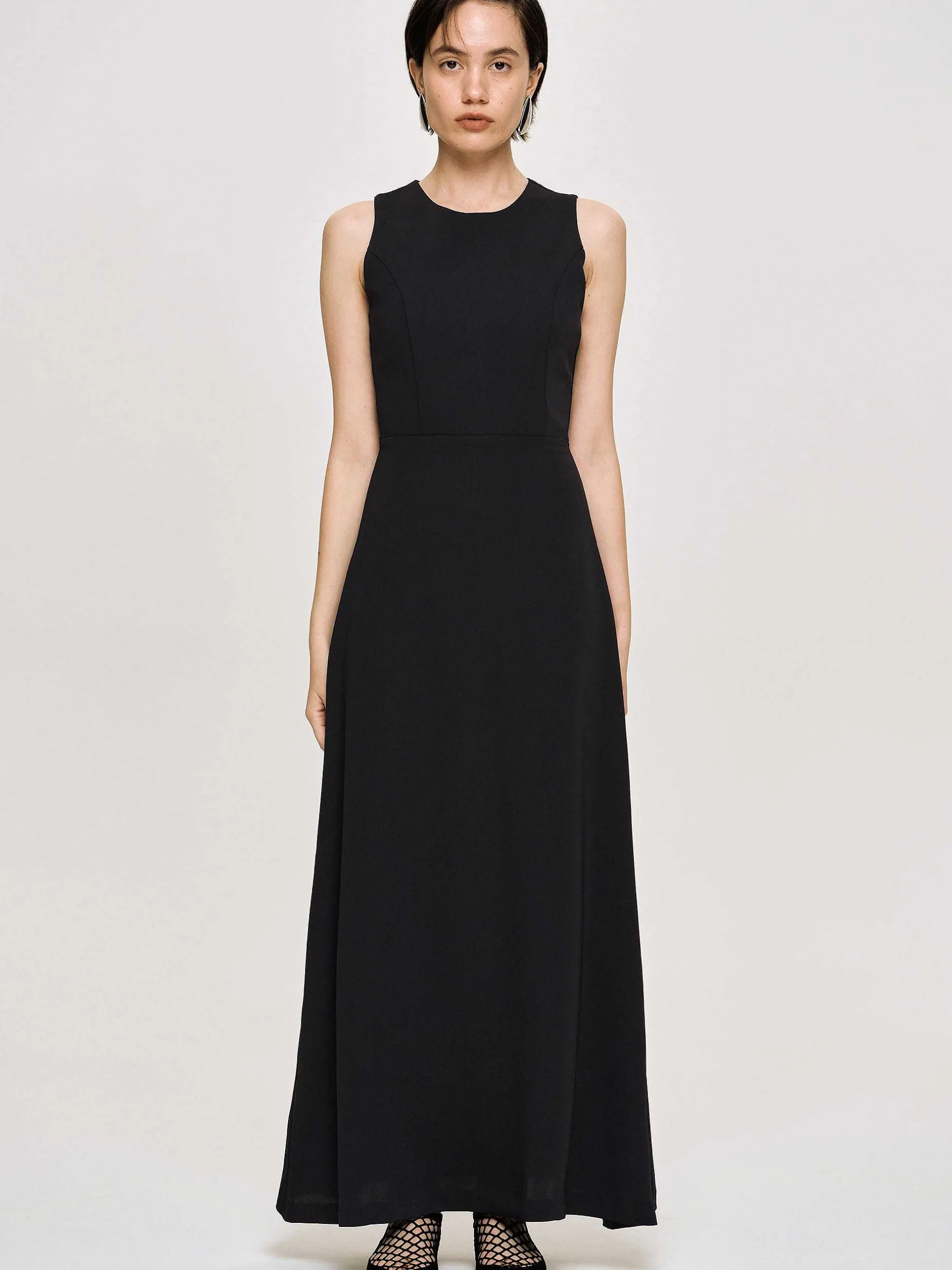Clothing-Source Unknown Fitted Maxi Dress, Black
