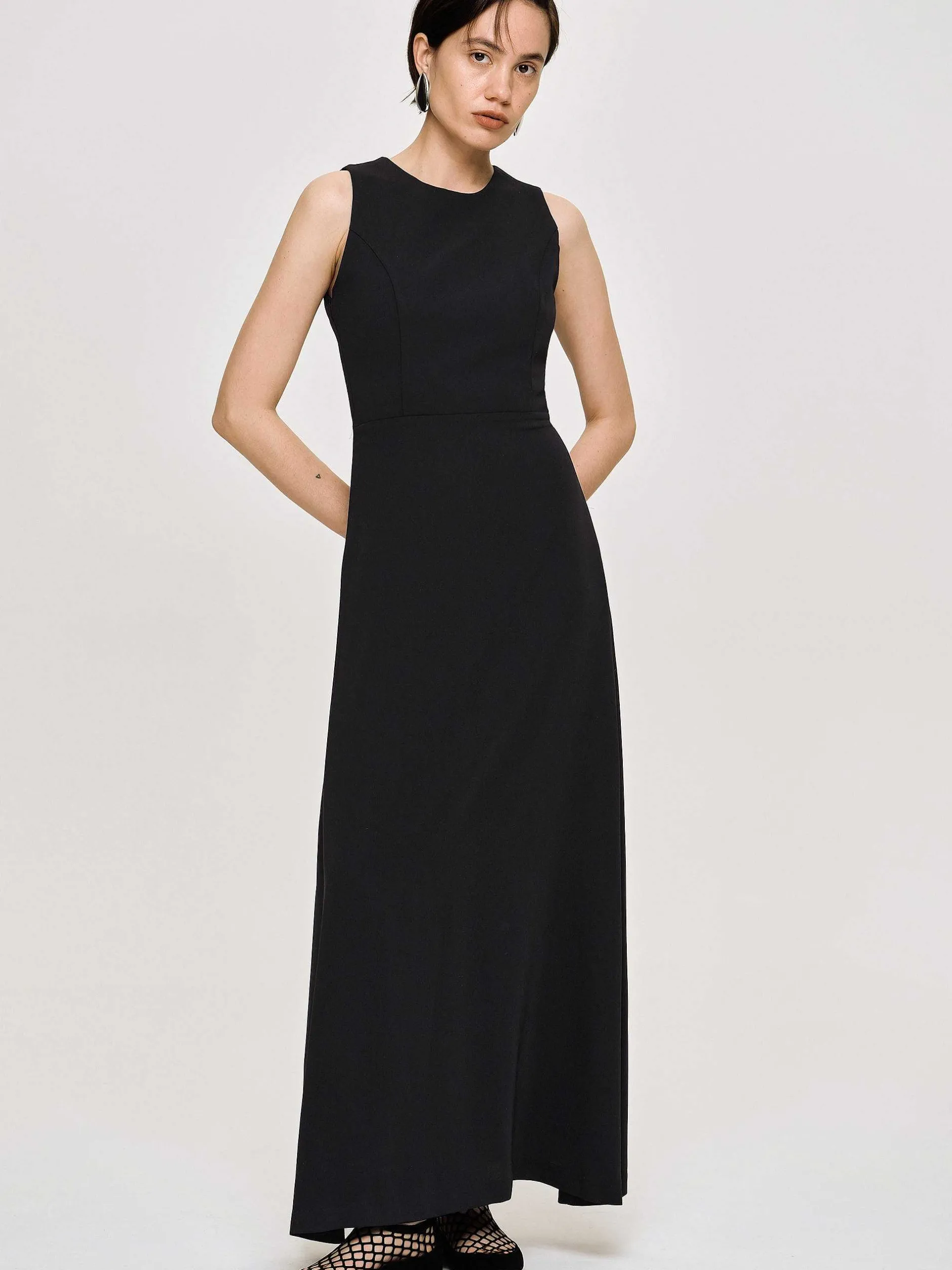 Dresses-Source Unknown Fitted Maxi Dress, Black