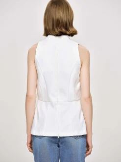 Tops-Source Unknown Flared Button Vest, White
