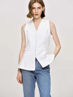 Clothing-Source Unknown Flared Button Vest, White