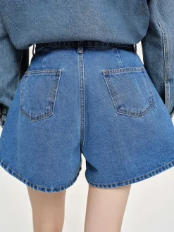 Denim-Source Unknown Flared Denim Shorts, Medium Blue