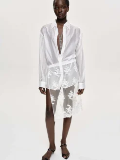 Clothing-Source Unknown Flora-Applique Wrap Skirt, White
