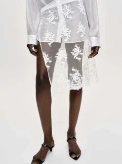 Clothing-Source Unknown Flora-Applique Wrap Skirt, White