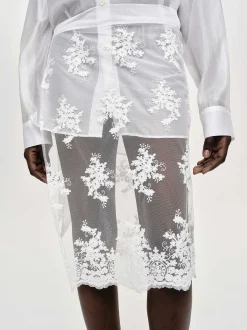 Clothing-Source Unknown Flora-Applique Wrap Skirt, White