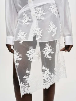 Clothing-Source Unknown Flora-Applique Wrap Skirt, White