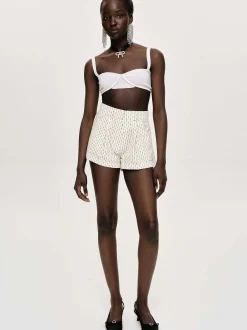 Bottoms-Source Unknown Floral Micro Shorts, Ivory