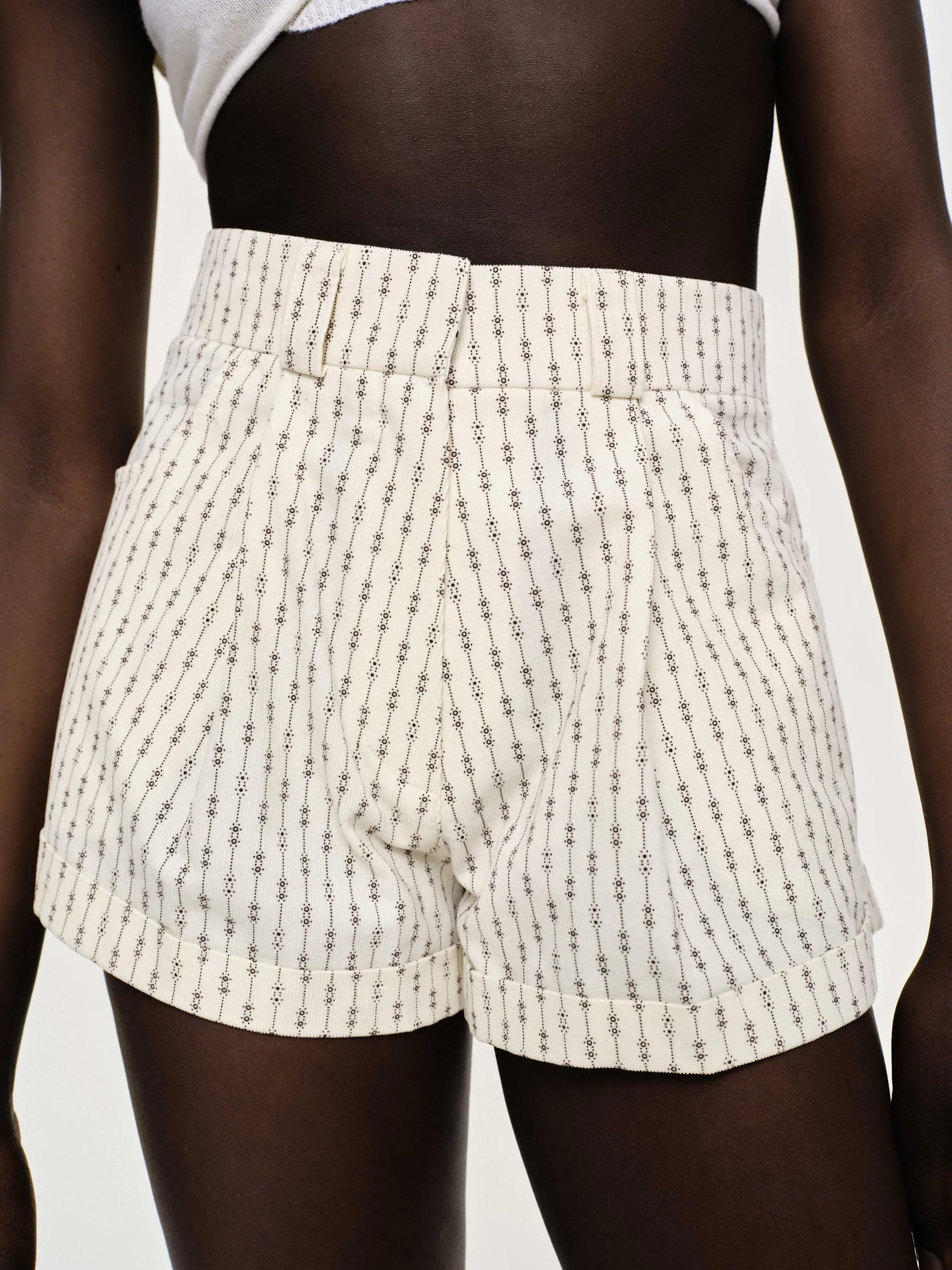 Clothing-Source Unknown Floral Micro Shorts, Ivory