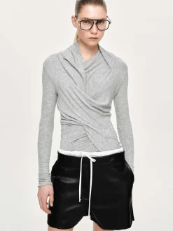 Clothing-Source Unknown Folgore Asymmetric Drape Top, Grey