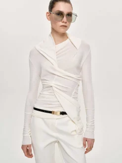 Tops-Source Unknown Folgore Asymmetric Drape Top, Ivory