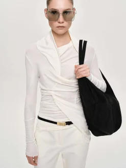 Tops-Source Unknown Folgore Asymmetric Drape Top, Ivory