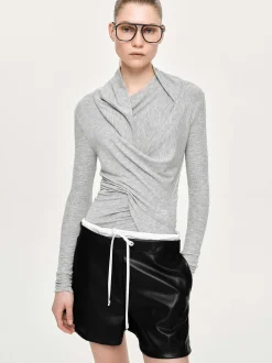 Tops-Source Unknown Folgore Asymmetric Drape Top, Grey
