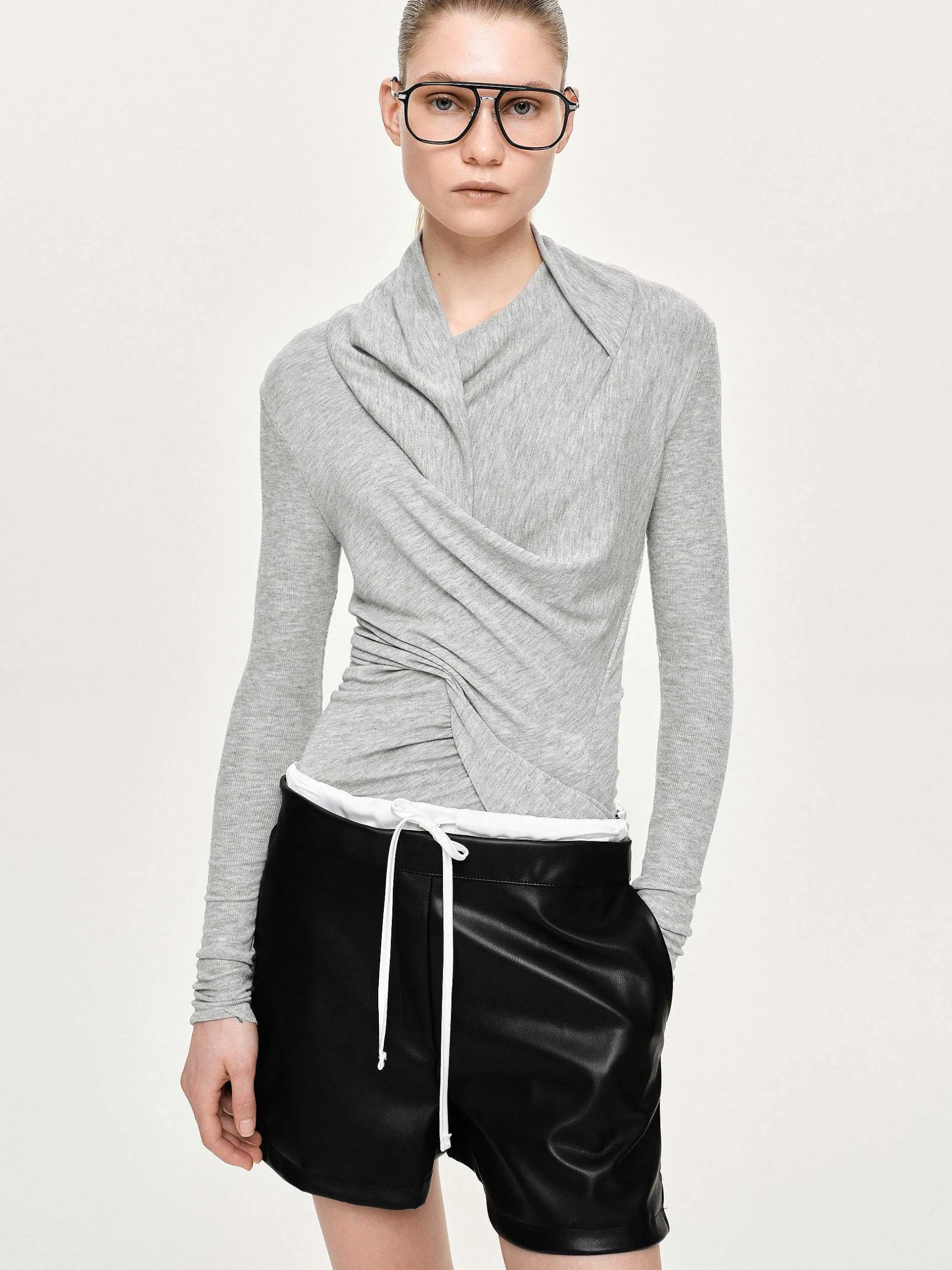 Tops-Source Unknown Folgore Asymmetric Drape Top, Grey